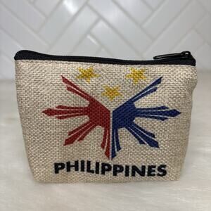 Philippines Coin Pouch Burlap Zip Wallet Small Travel Change Purse